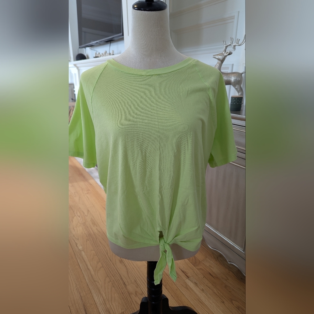 GAP Lime Green Organic Cotton Tie-Front Short Sleeve Top